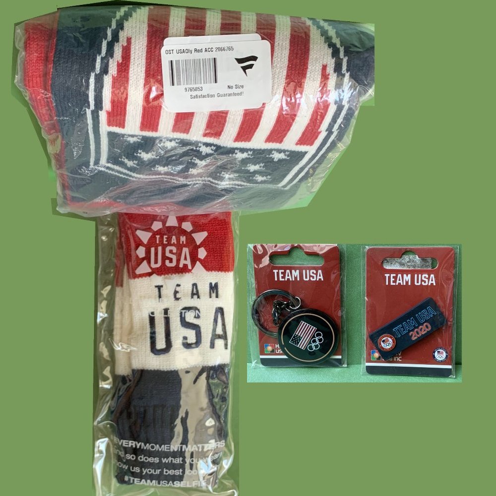 Team USA Summer Olympics lot: Scarf Mittens Lapel Pin Key Ring